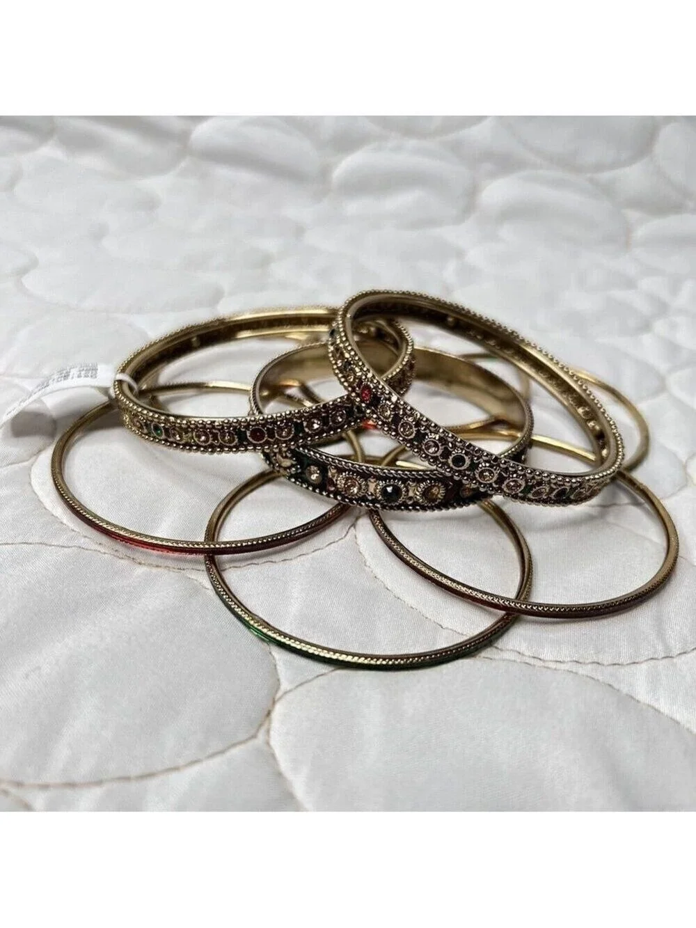 Indian 9 Bangle Bracelets Ethnic Bollywood Gold Red Green Party Holiday Jewelry